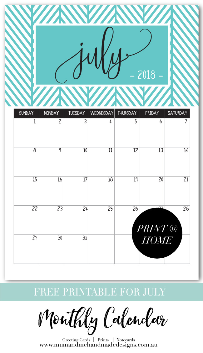Free Printable Monthly Calendar - Turquoise Herringbone by Mum and Me Handmade Designs