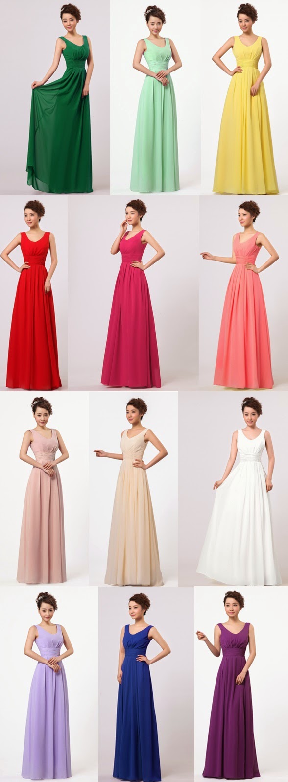 New 2015 Simple Sleeveless V-neck Bridesmaids Long Dress