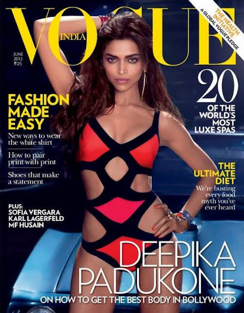 Deepika Padukone red and black bikini pic on vogue cover - Deepika Padukone Best Body - VOGUE COVER