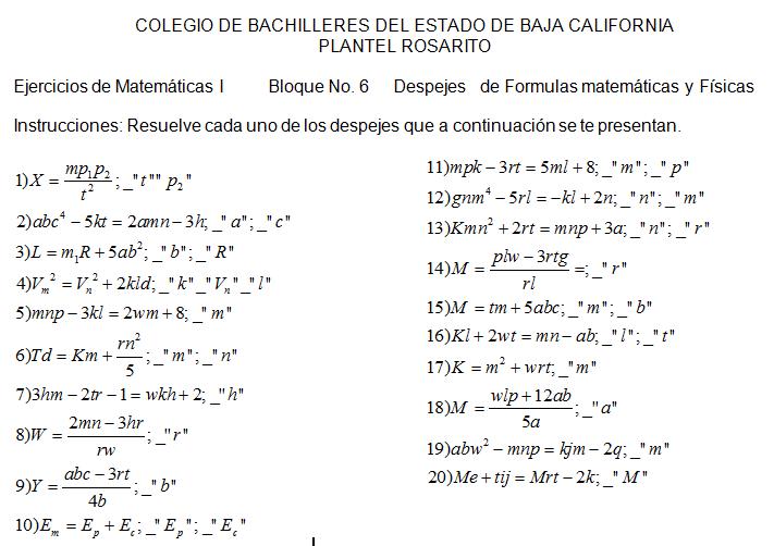 Las Matemáticas con el Profesor Borja Despejes de formulas Matemáticas