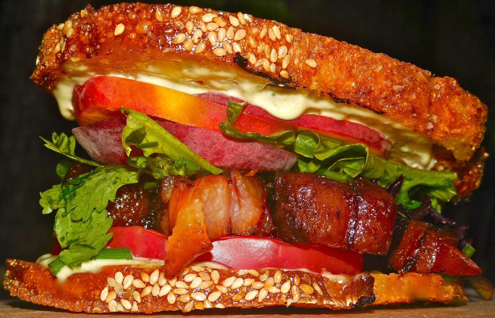 Haute + Heirloom PBLT's Peaches, Braised Pork Belly, Heirloom Tomatoes, Mixed