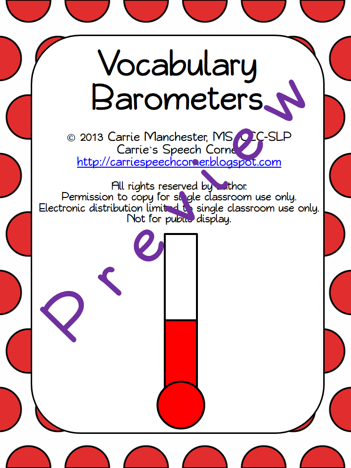 Carrie's Speech Corner Vocabulary Barometers