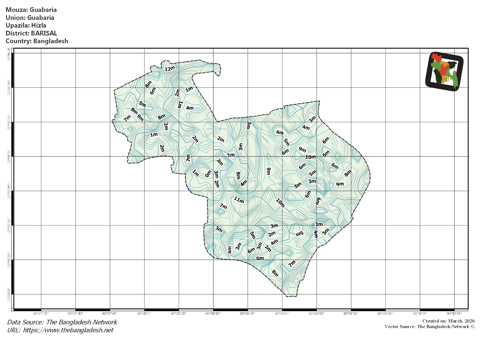 Map of Guabaria Mouza of Hizla Upazila, BARISAL Map of Guabaria Mouza of Hizla Upazila, BARISAL, Bangladesh.