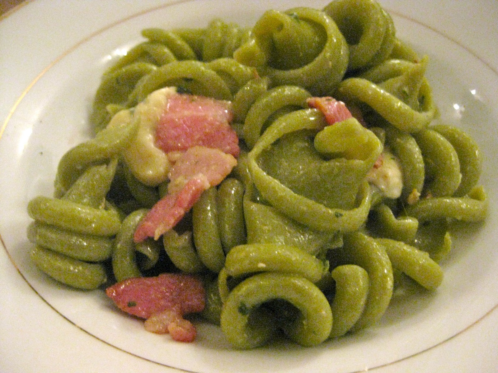 Food and Biscuits Wednesday Home Made Pesto, Bacon and Spinach Trottole