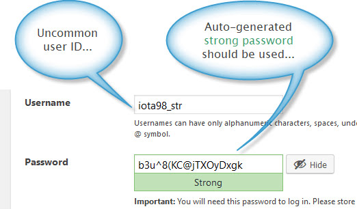 WordPress login id and password