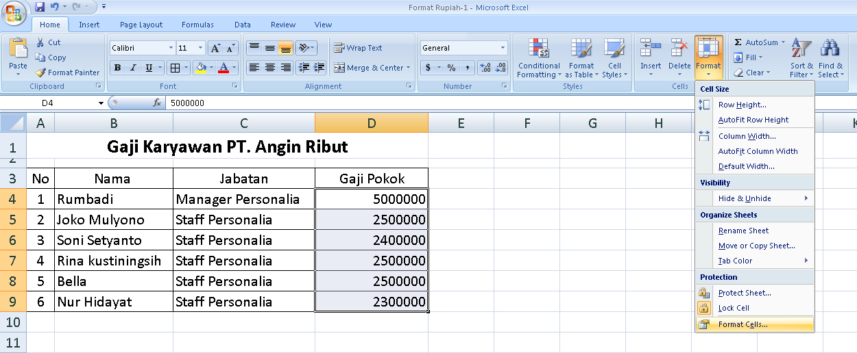 Format Mata Uang Rupiah pada Microsoft Excel Desainer