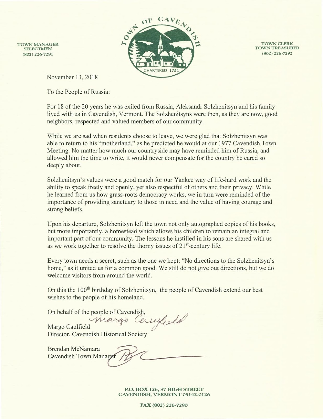 Cavendish Historical Society News