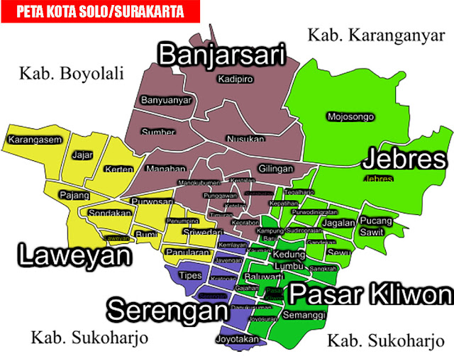 Gambar Peta Kecamatan di Surakarta atau Solo