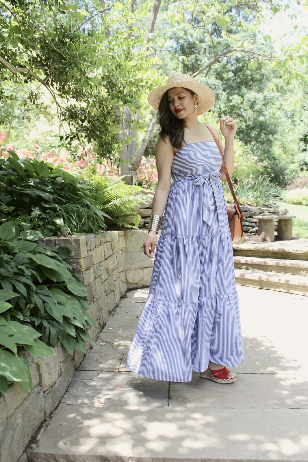 how to wear red, white & blue, maxi stripe dress, J crew maxi dress, red wedges, 4th july outfit, sailor hat, straw hat, street style, fashion blogger, style, ootd, saumya, summer style how to wear red, white & blue, maxi stripe dress, J crew maxi dress, red wedges, 4th july outfit, sailor hat, straw hat, street style, fashion blogger, style, ootd, saumya, summer style