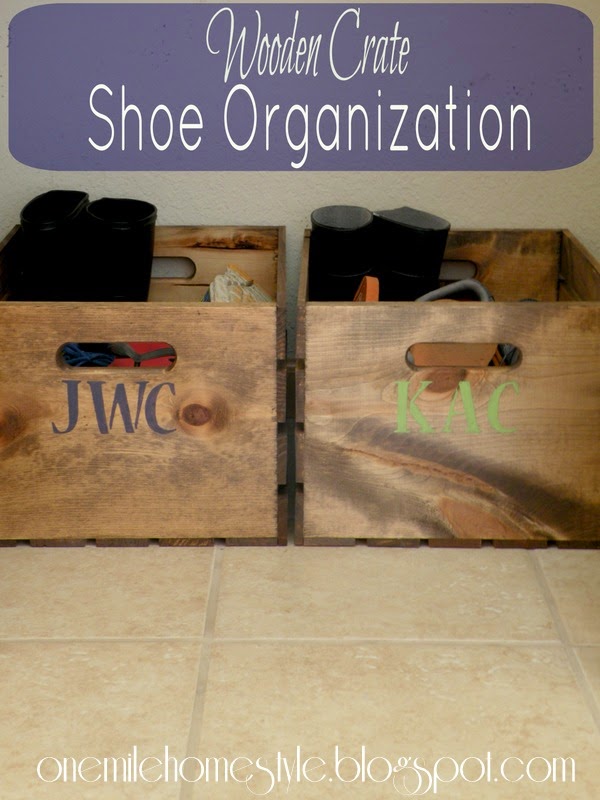Wooden Crate Shoe Organization - Entry Closet Organizing