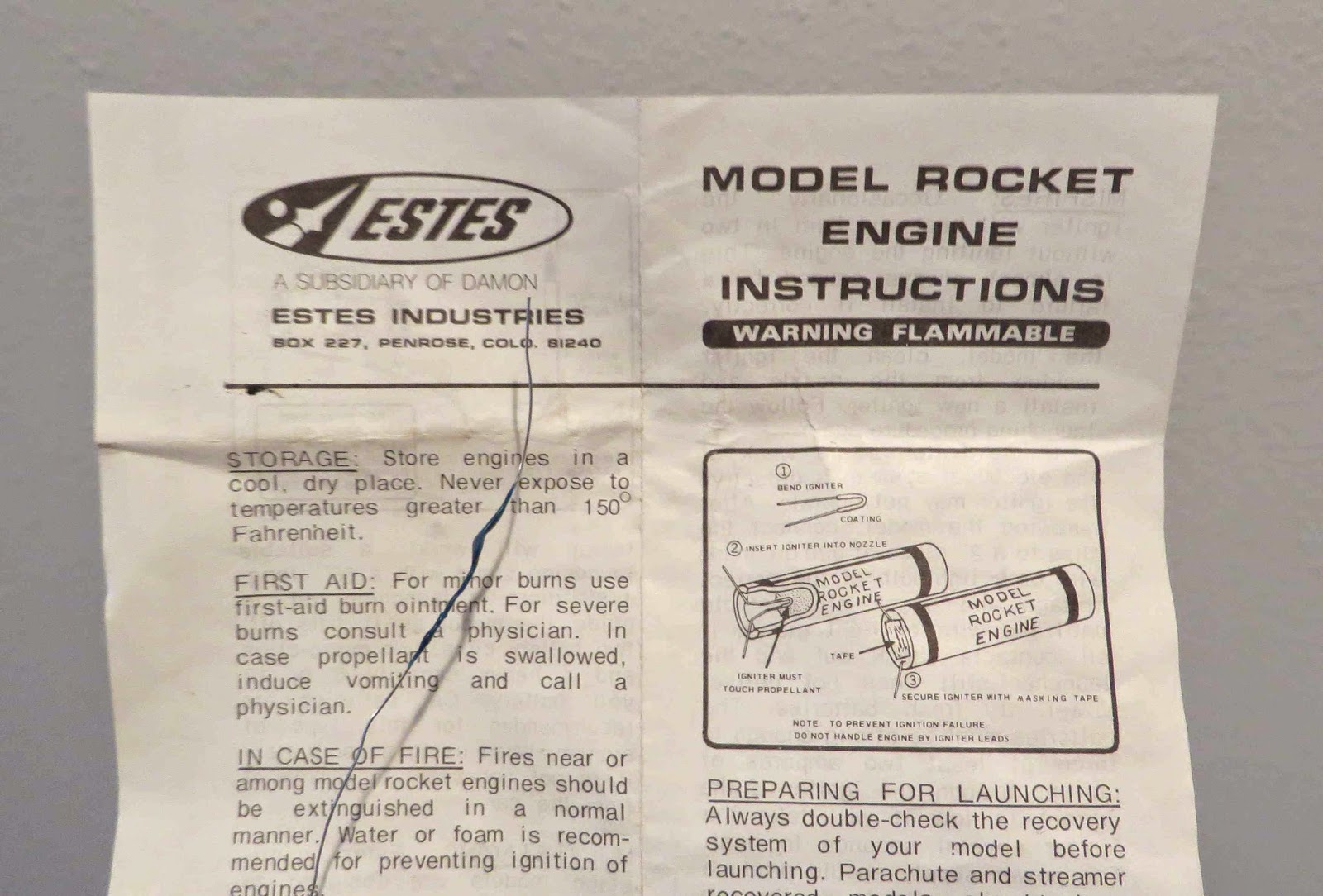 Model Rocket Building Estes Older "Blue" Igniter