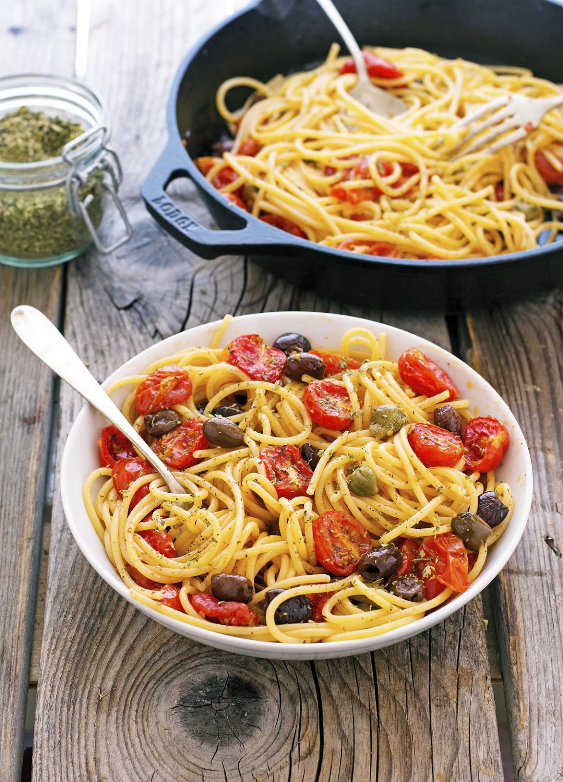 Tomato Confit Pasta with Olives and Capers