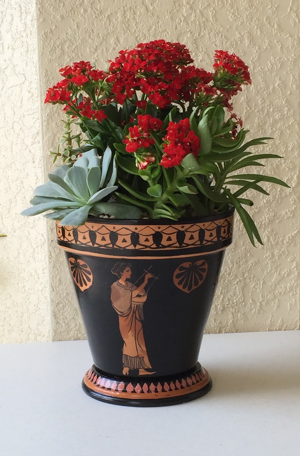 Weimin Mo Artist of Sunshine Flower Pot Greek Vase