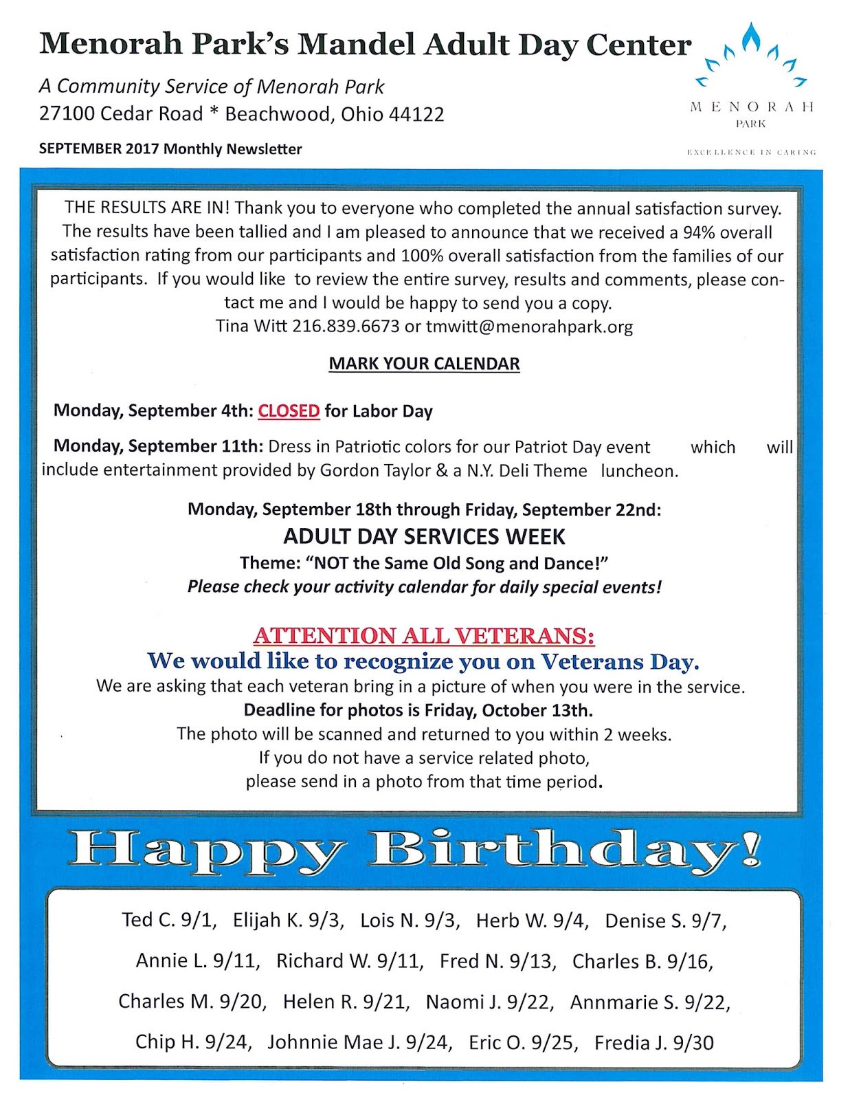 Menorah Park's Mandel Adult Day Center in Cleveland, Ohio