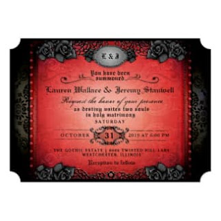 Halloween Red & Black Roses Gothic Wedding Invitation