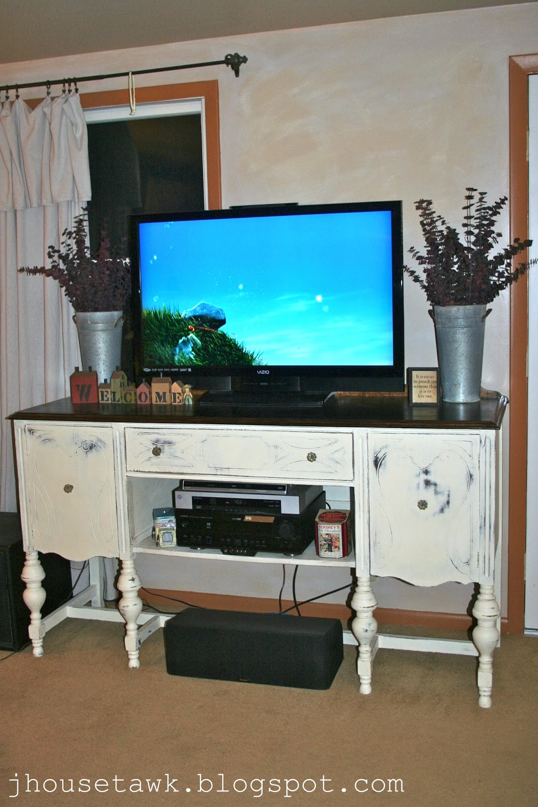 J House Tawk Antique Buffet {now} my new TV console.