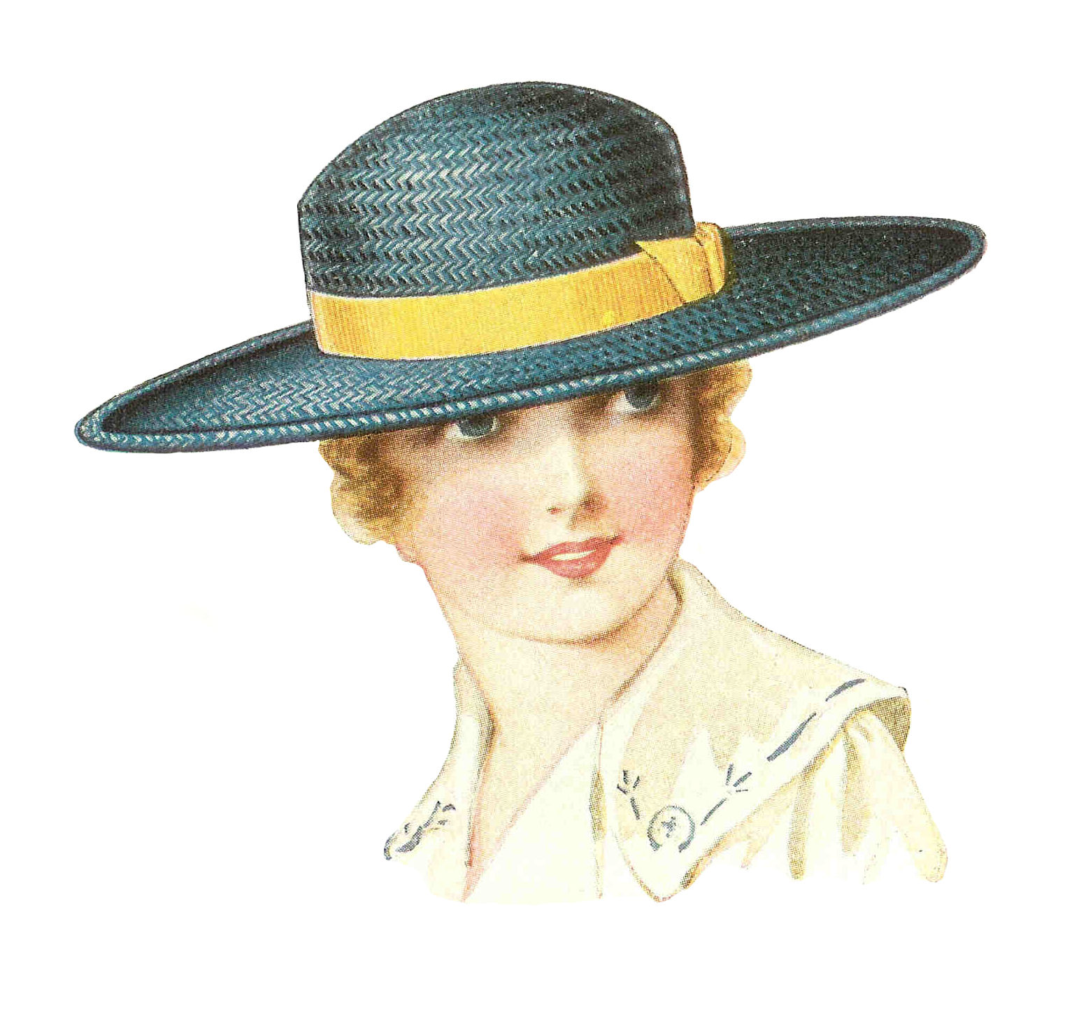 Antique Images Vintage Hat Fashion Edwardian Women's Hat Fashion Straw Teal with Yellow Ribbon