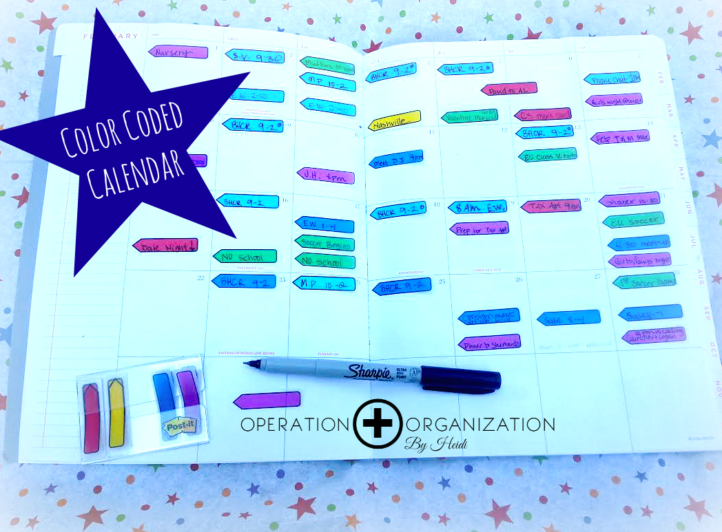 Professional Organizer in Peachtree City, Georgia shows how to Organize & Color Code your Planner or Calendar with POST-IT flags!  www.operationorganizationbyheidi.com