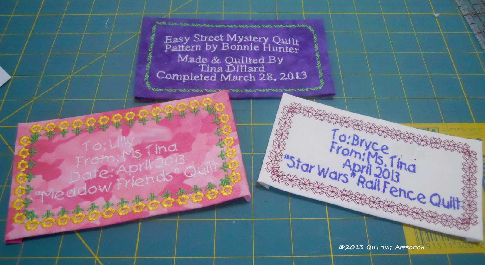 Quilting affection designs embroidary quilt labels