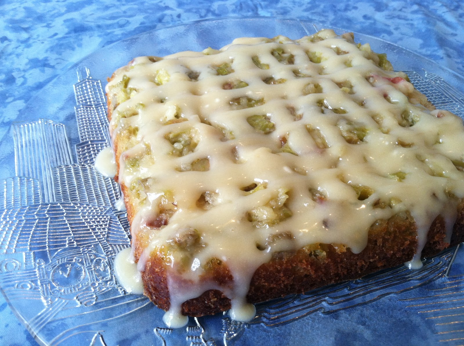 IndianaAnna UpsideDown Rhubarb Coffee Cake with Vanilla Cream Cheese