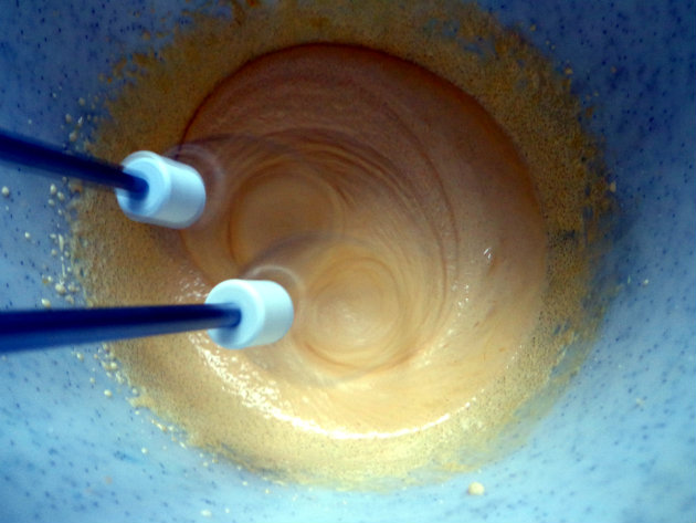 Chocolate magic custard cake by Laka kuharica: Whisk egg yolks and sugar