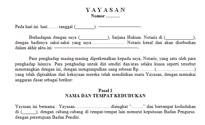 Contoh Surat Resmi Akta Pendirian Yayasan Format Word