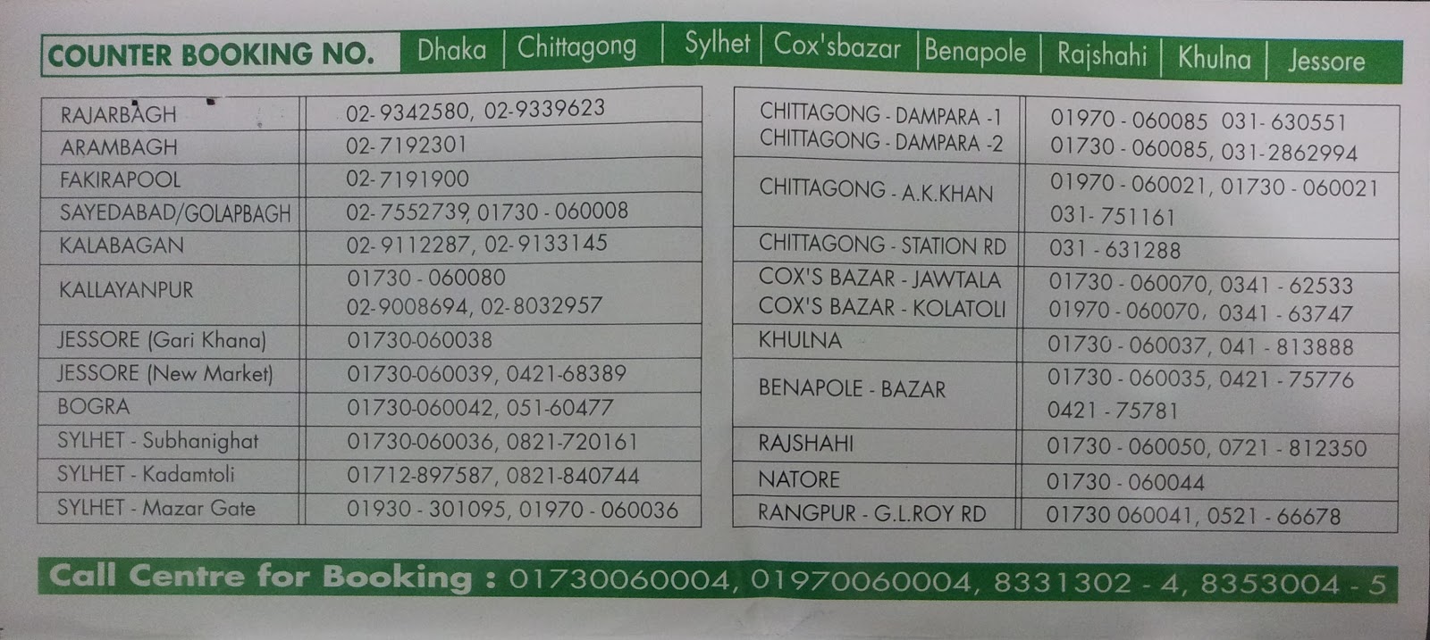 Bangladesh In My Eyes: Inter City Bus Name - Ticket Price - Bus Counters Number
