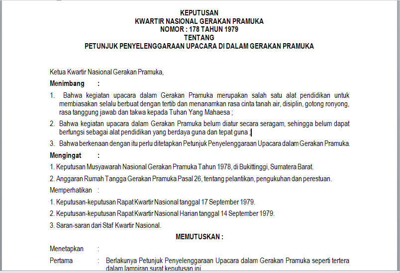 Aturan Tata Cara Upacara Pramuka Kwarnas Gerakan Pramuka Nomor : 178