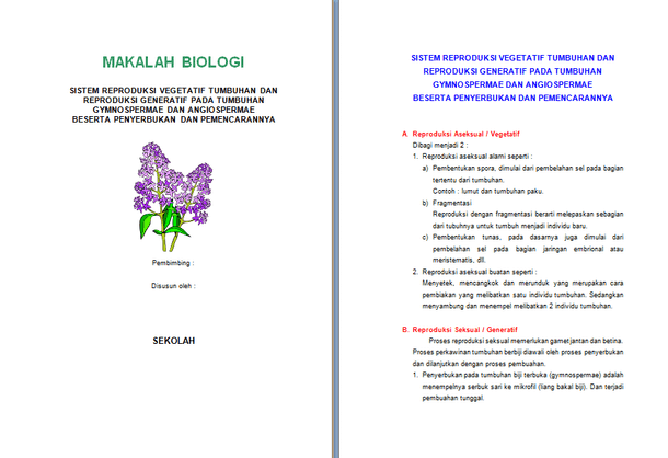 Contoh Makalah Biologi Sistem Reproduksi Vegetatif dan Contoh Makalah Biologi Sistem Reproduksi Vegetatif dan