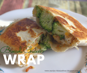Broccoli and Chicken Mixture wrapped in a tortilla, served cold or hot.