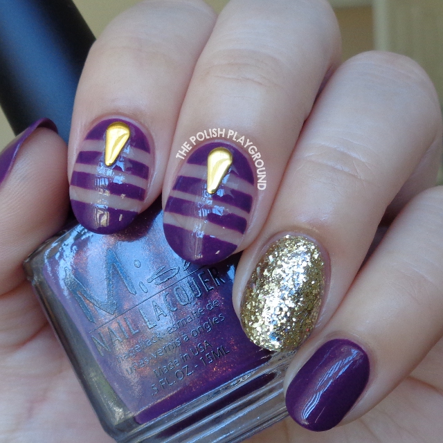 Purple and Gold Negative Space Nail Art