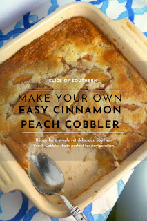 Easy Cinnamon Peach Cobbler (Family Sized):  The perfect southern dessert that so easy to make! Double the recipe to feed a crowd. - Slice of Southern