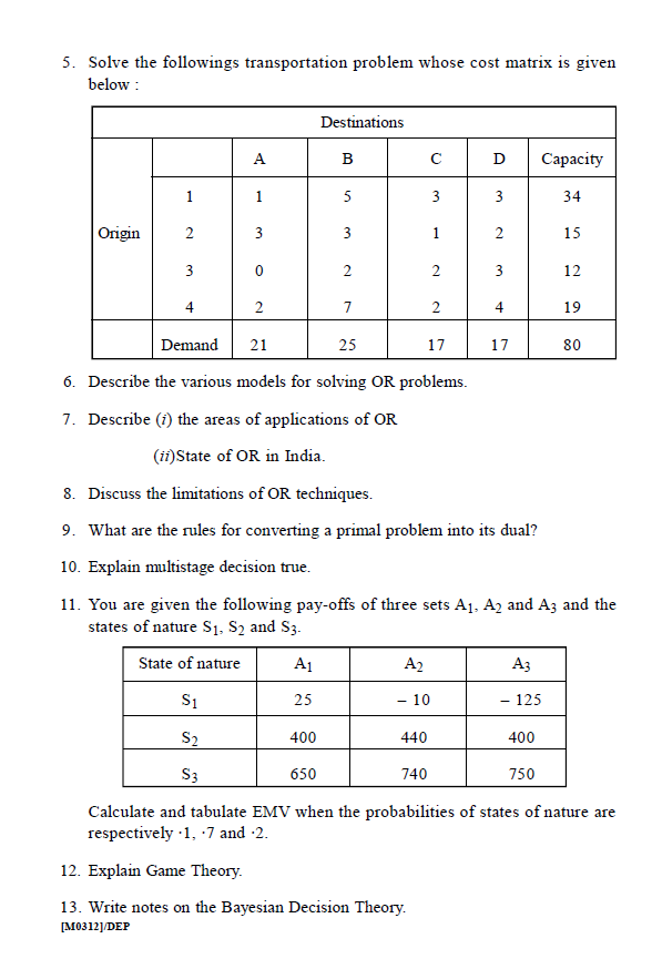 Operations research question papers image