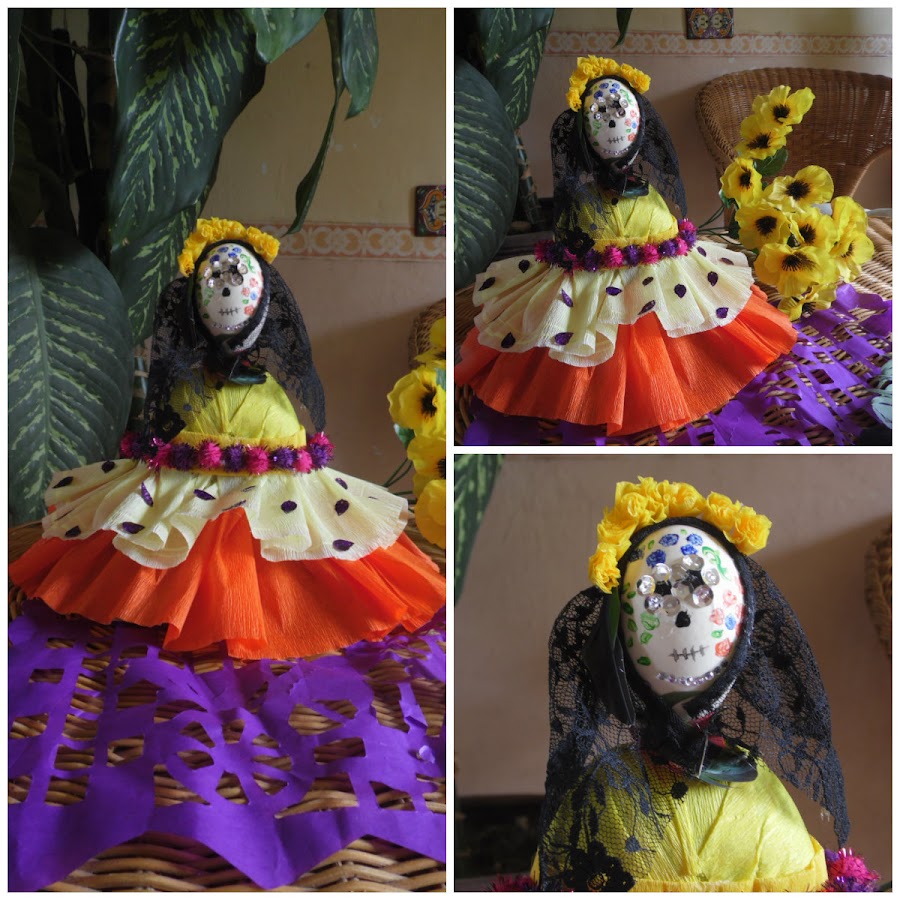 Alcancía de catrina con material reciclado