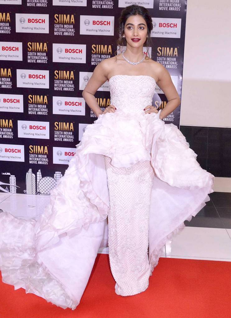 Actress Pooja Hegde Photos At SIIMA Awards 2017 In White Gown