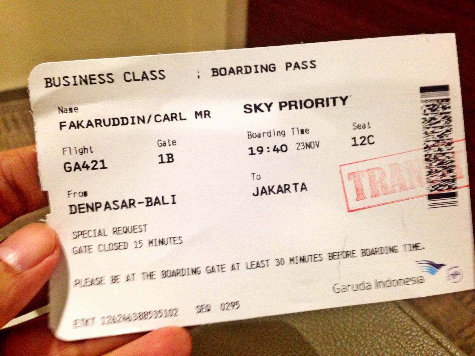 Carl Fakaruddin Garuda  Indonesia  Business Class  