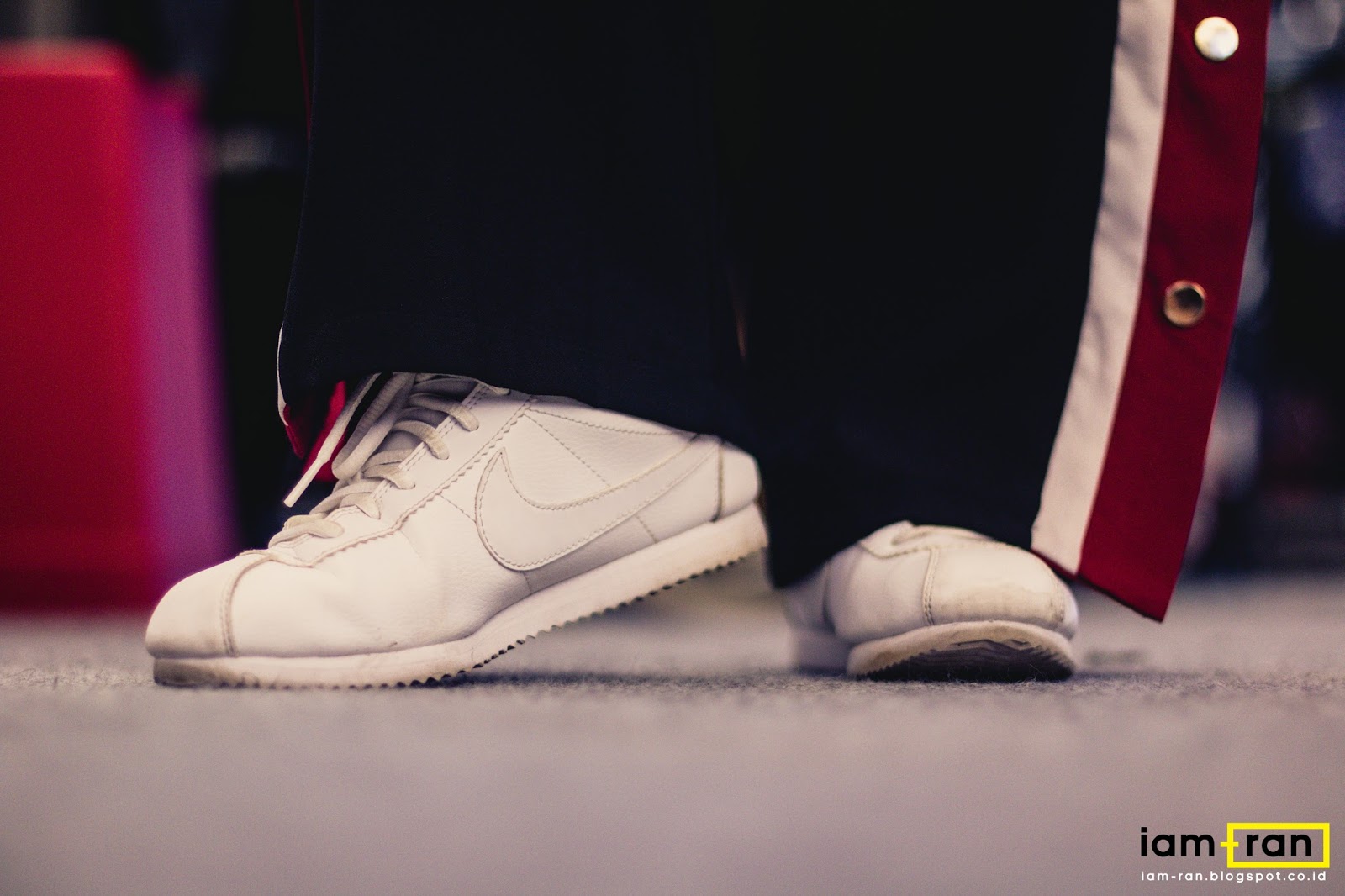 white cortez on feet