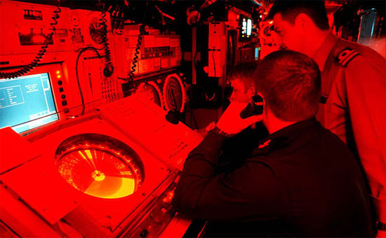 Submarine internal red lights