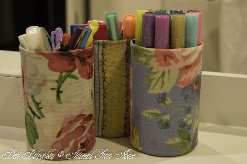 Adorned From Above Fabric Covered Can Pen and Pencil Holders and