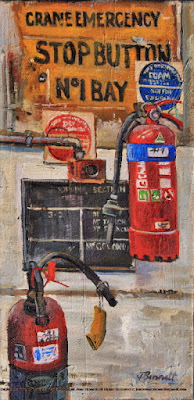 plein air oil painting of 'ghost sign' in the Large Erecting Shop of the Eveleigh Railway Workshops by industrial heritage artist Jane Bennett