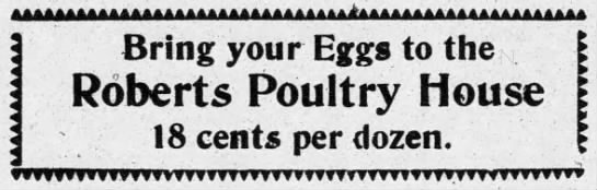 Roberts Poultry House.  1924 Ad