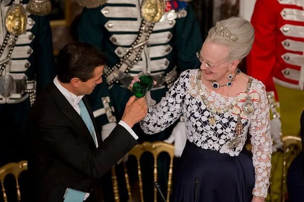 President Enrique Pena Nieto and Queen Margrethe of Denmark attend a State Banquet at Fredensborg Palace