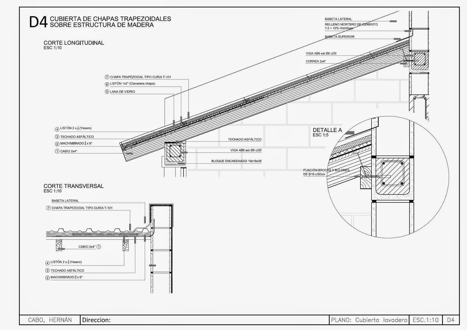 Detalles constructivos CAD: Detalle cubierta metálica con estructura de