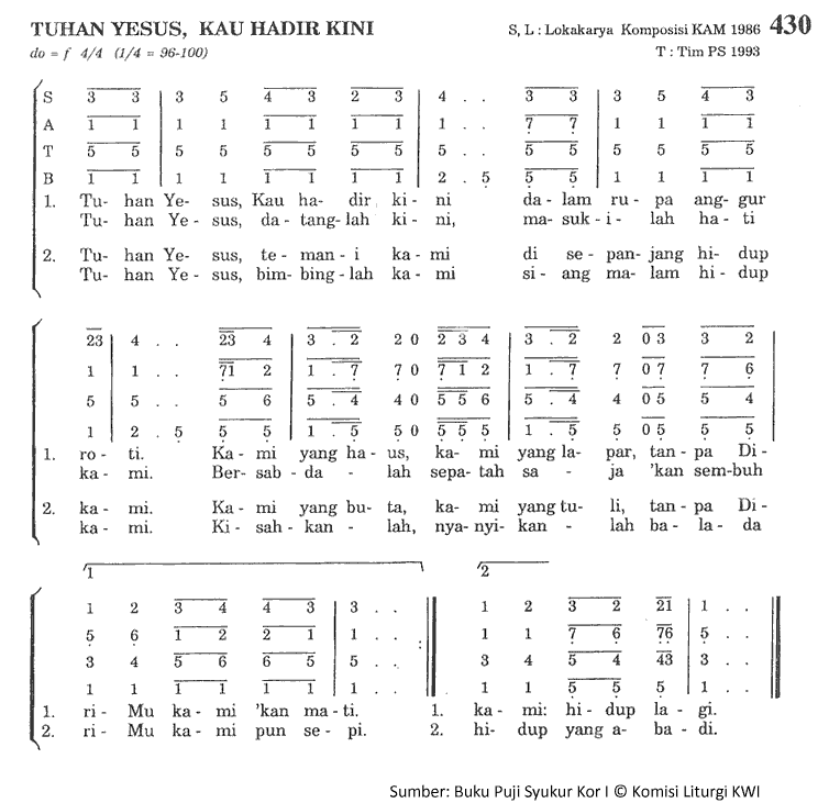 Chord Tuhan Yesus, Kau Hadir Kini PS. 430 Madah Rohani