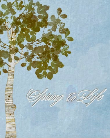 Spring To Life Free Printable, Birch Tree, Green Leaves, White, Light Blue, Shades of Green