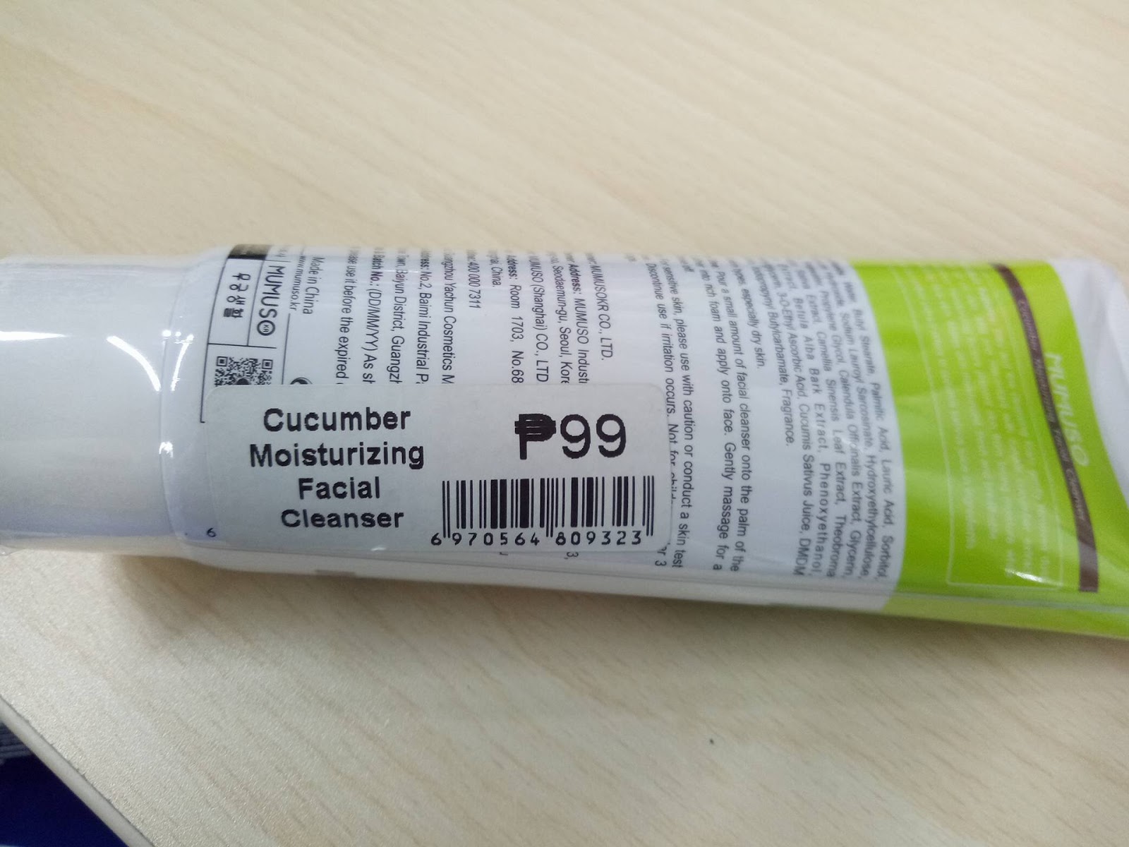 Mumuso Cucumber Moisturizing Facial Cleanser