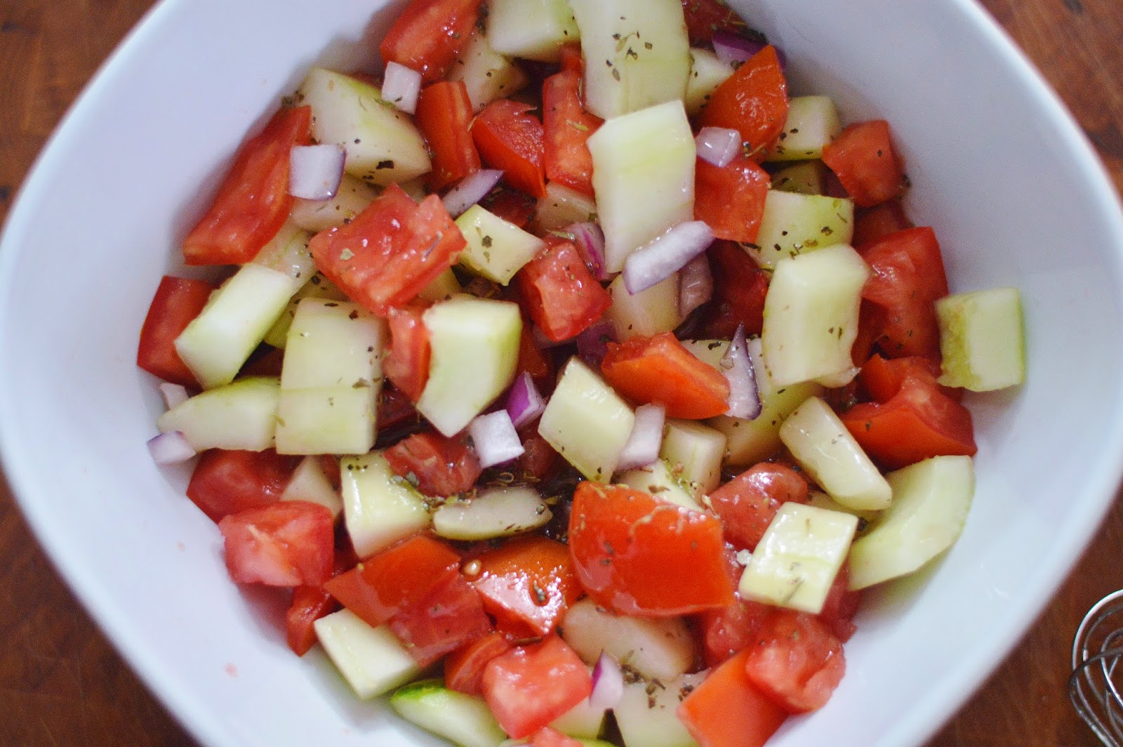 The Art of Comfort Baking Tomato, Cucumber and Red Onion Salad