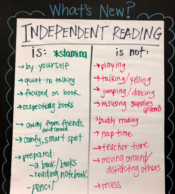  first week of school activity: students  work together to decide what independent reading should and should not look like