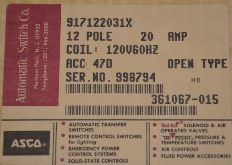 Industrial Electric Switches ASCO 917 & 920 Contactors