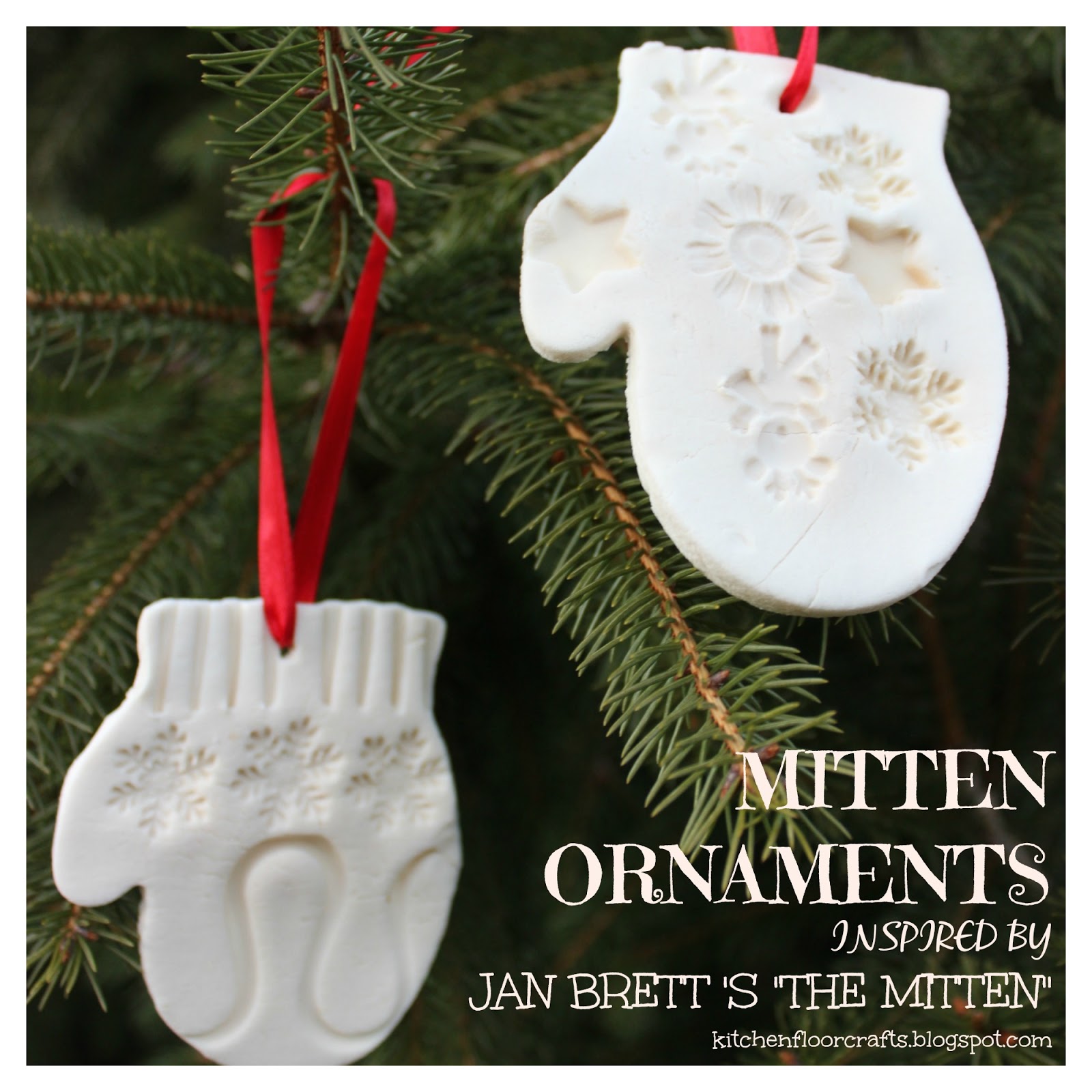 Kitchen Floor Crafts: Mitten Ornaments Inspired by Jan Brett's "The Mitten"